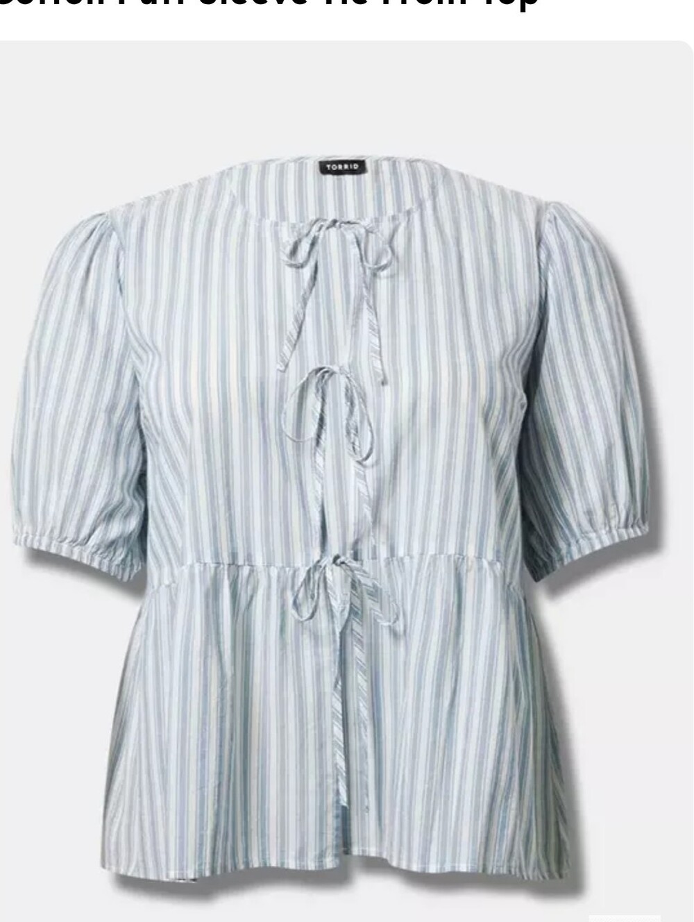 NWT Torrid Cotton Puff Sleeve Tie Front Pinstripe Top Size 00 (M/L)